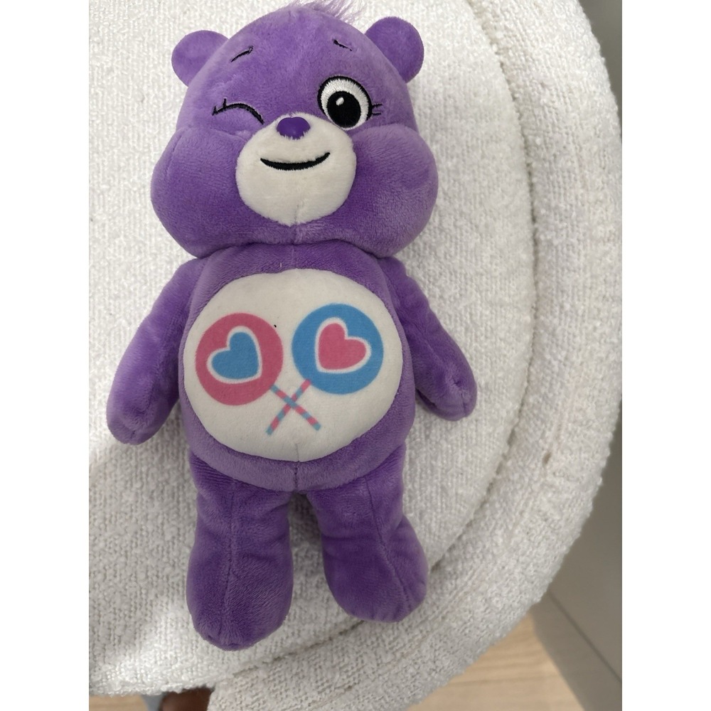 Care Bears Share Bear Winking Purple Lollipop symbol 10" Basic Fun plush